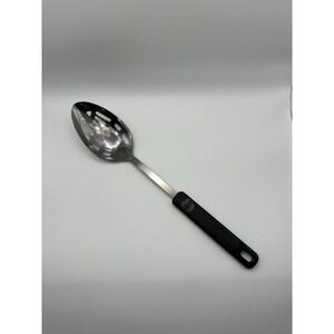 EKCO Chromium Plated Stainless Slotted Serving‎ Spoon Black Handle Utensil USA